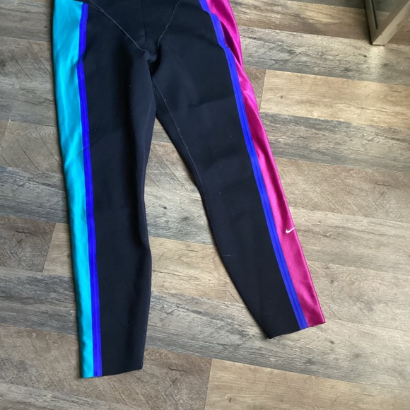 Nike Black Leggings with Blue and Pink Stripes - Picture 2 of 5